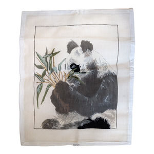 Vintage Hand Painted Needlepoint Canvas Panda with Bamboo PARTIALLY COMPLETED